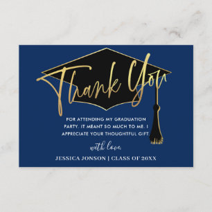 Modern Simple Minimalist Golden Navy Graduation Dankeskarte