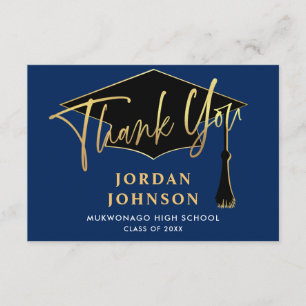 Modern Simple Minimalist Golden Navy Graduation Dankeskarte