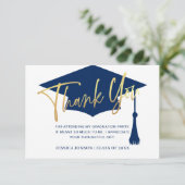 Modern Simple Minimalist Golden Navy Graduation Dankeskarte (Stehend Vorderseite)