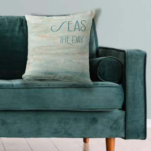 Modern Simple Minimalist Seas the Day Rustic Wood Kissen