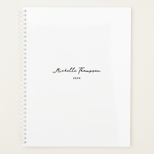 Modern Simple Minimalist White Script Name Planer (Vorderseite)