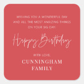 Modern Simple Minimalistisch Chic Happy Birthday Quadratischer Aufkleber (Vorderseite)