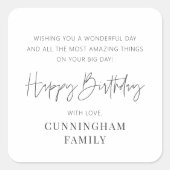 Modern Simple Minimalistisch Chic Happy Birthday Quadratischer Aufkleber (Vorderseite)