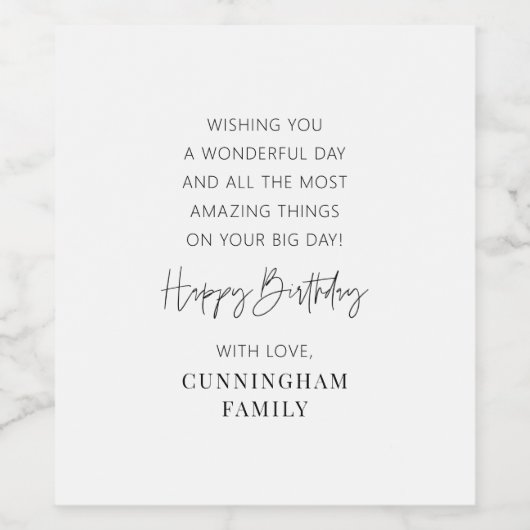 Modern Simple Minimalistisch Chic Happy Birthday Weinetikett (Einzelnes Label)