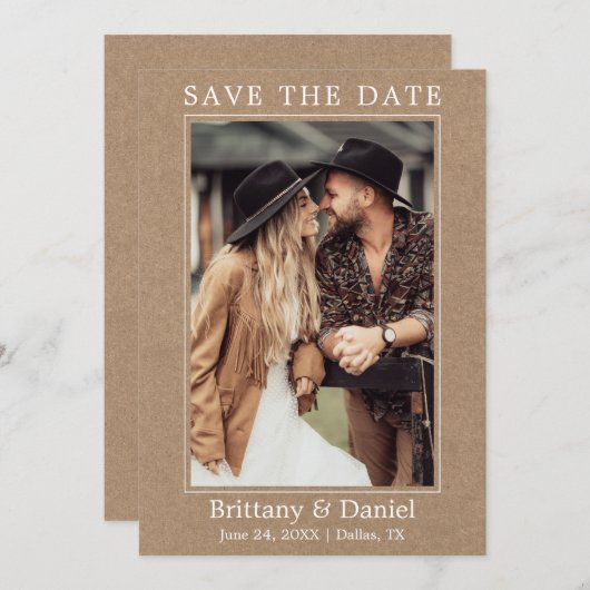 Modern Simple Minimalistisch Couple Foto Kraft Save The Date (Vorne/Hinten)