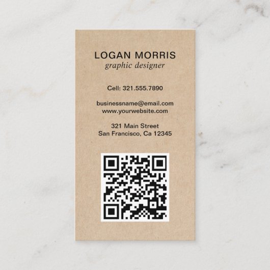 Modern Simple Minimalistisch QR Code Kraft Visitenkarte (Vorderseite)