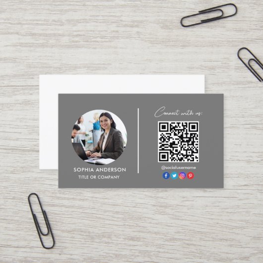 Modern Simple Minimalistisch QR Code Social Media Visitenkarte (Vorderseite/Rückseite Beispiel)