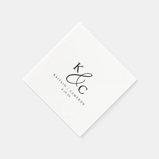 Modern Simple Monogram Black and White Wedding Serviette (Ecke)