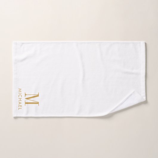 Modern Simple Monogram Gold Script Name White Badhandtuch Set (Handtuch)