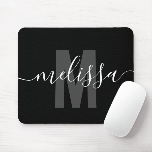 Modern Simple Monogram Handwriting Name Mousepad (Mit Mouse)