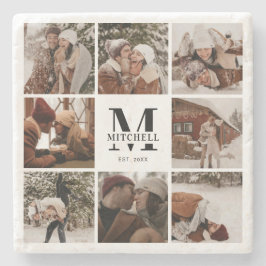 Modern Simple Monogram, Initial Family Name & Foto Steinuntersetzer