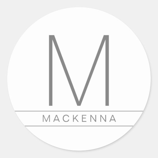 Modern Simple Monogram Name Grau White Runder Aufkleber (Vorderseite)