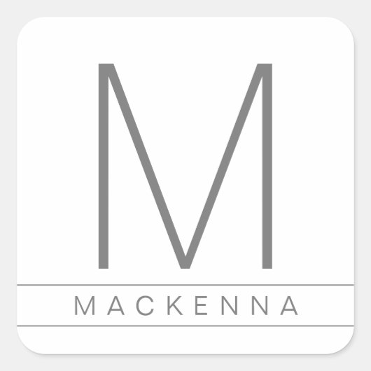 Modern Simple Monogram Name Gray White Strip Quadratischer Aufkleber (Vorderseite)