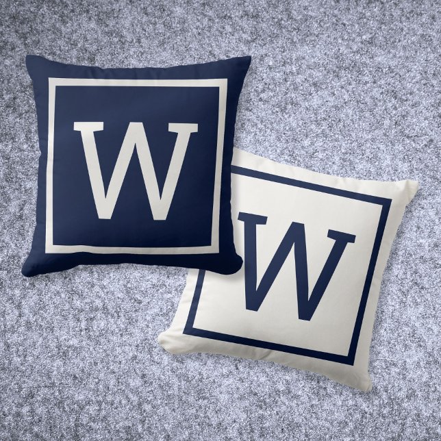 Modern Simple Monogram Navy Blue Kissen (Modern Simple Monogram Navy Blue Throw Pillow)