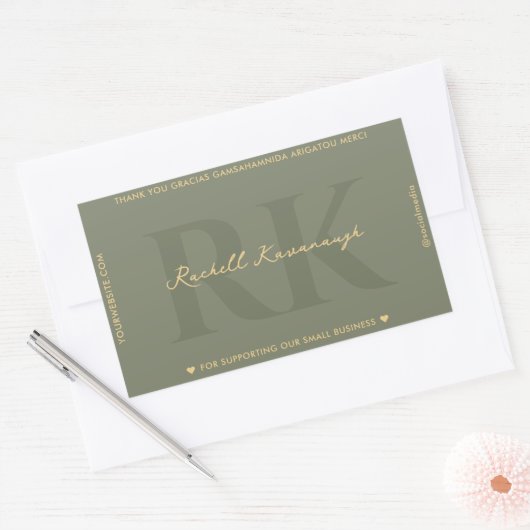 Modern Simple Monogram Sage Green Rechteckiger Aufkleber (Umschlag)