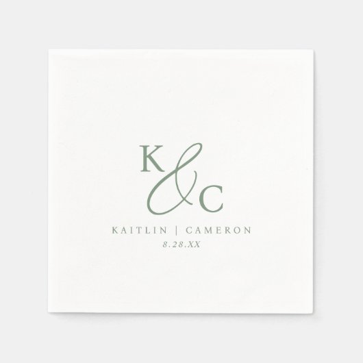 Modern Simple Monogram Sage Green Wedding Serviette (Vorderseite)