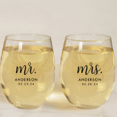 Modern Simple Mr. and Mrs Newlywed Gift Weinglas Ohne Stiel