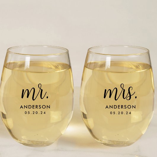 Modern Simple Mr. and Mrs Newlywed Gift Weinglas Ohne Stiel
