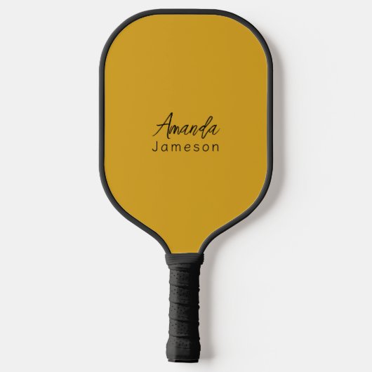 Modern Simple Mustard Yellow Monogram Pickleball Schläger (Rückseite)
