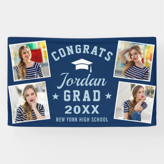 Modern Simple Navy Blue Abschluss 4 FOTO Banner (Horizontal)