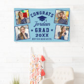 Modern Simple Navy Blue Graduation Party 4 FOTO Banner (Insitu)