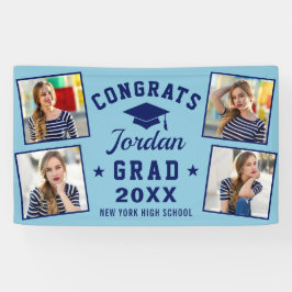 Modern Simple Navy Blue Graduation Party 4 FOTO Banner