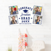 Modern Simple Navy Blue Graduation Party 4 FOTO Banner (Insitu)