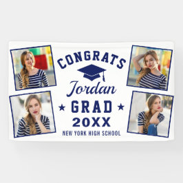 Modern Simple Navy Blue Graduation Party 4 FOTO Banner