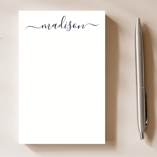 Modern Simple Navy Blue Typografy Name Script Post-it Klebezettel