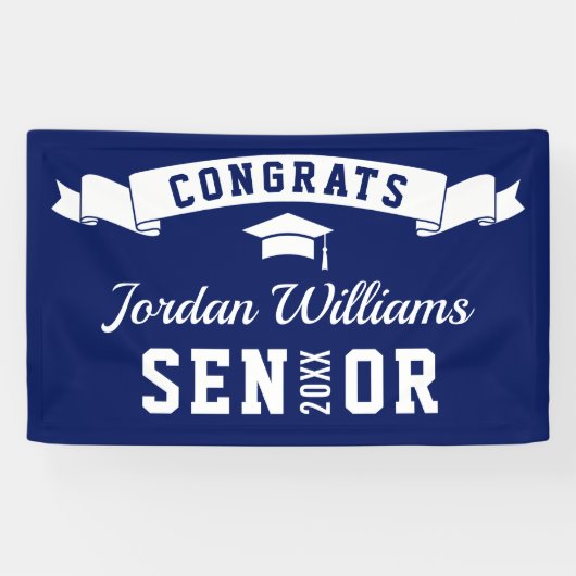 Modern Simple Navy White Graduation Party 2024 Banner (Horizontal)