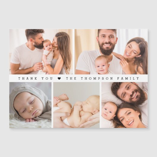 Modern Simple New Baby Danke Foto Collage Magneteinladung (Vorderseite)