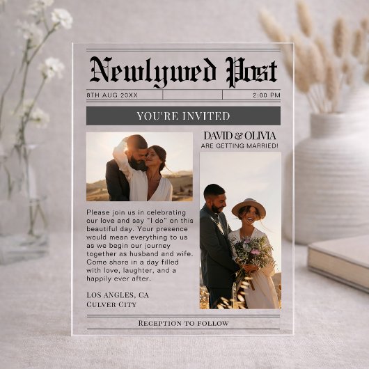 Modern Simple Newspaper Wedding Acryleinladungen
