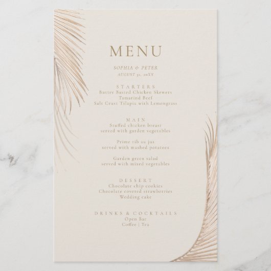 Modern Simple Palm Blätter Menu Card (Vorderseite)