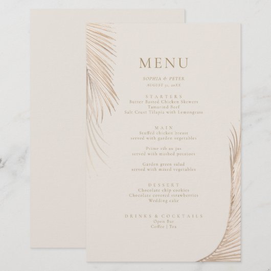 Modern Simple Palm Blätter Menu Card (Vorne/Hinten)