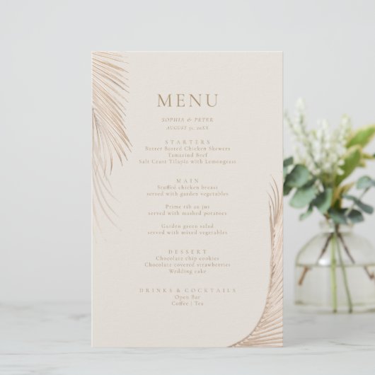 Modern Simple Palm Blätter Menu Card (Stehend Vorderseite)