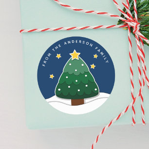 Modern Simple Papercut Stars Snowy Weihnachtsbaum Runder Aufkleber