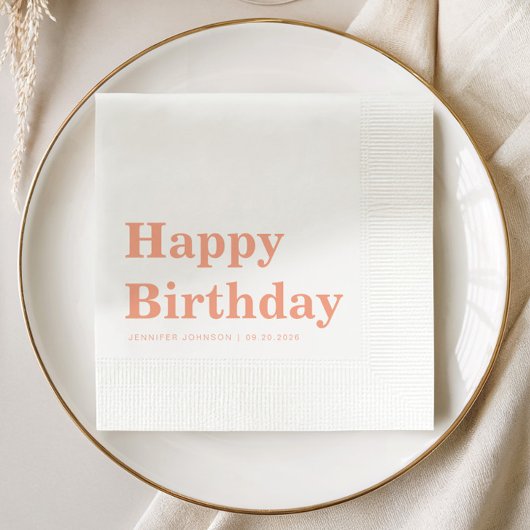 Modern Simple Peach Birthday Serviette