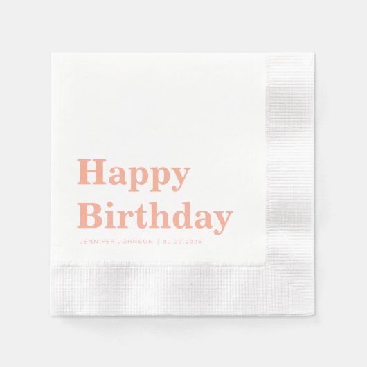 Modern Simple Peach Birthday Serviette (Vorderseite)