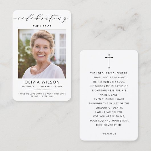 Modern Simple Photo Funeral Memorial Prayer Cards Visitenkarte (Vorne/Hinten)