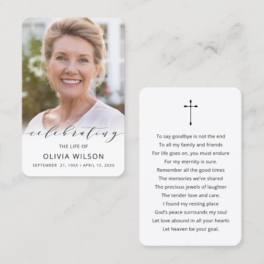 Modern Simple Photo Funeral Memorial Prayer Cards Visitenkarte (Vorne/Hinten)