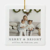 Modern Simple Photo Merry and Bright Christmas Keramikornament (Rückseite)