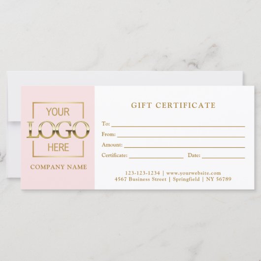Modern Simple Pink Business Logo Gift Certificate (Vorderseite)