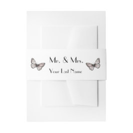 Modern Simple Pink Butterflies  Mr + Mrs  Einladungsbanderole