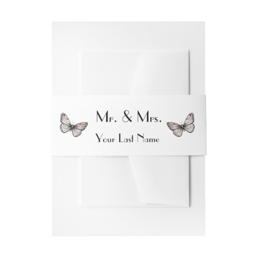 Modern Simple Pink Butterflies  Mr + Mrs  Einladungsbanderole (Vorderseite Beispiel)