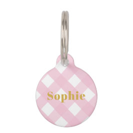Modern Simple Pink Karo Gingham Gold Monogram Haustiermarke