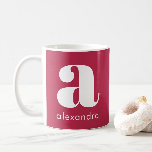 Modern Simple Pink Monogram Initial Letter Name Kaffeetasse (Mit Donut)