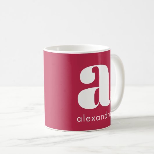 Modern Simple Pink Monogram Initial Letter Name Kaffeetasse (VorderseiteRechts)