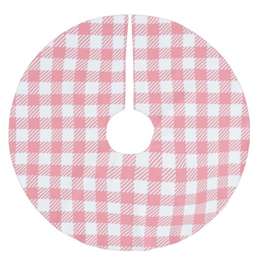 Modern Simple Pink White Gingham Karo Polyester Weihnachtsbaumdecke (Vorderseite)