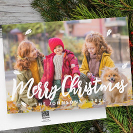 Modern Simple Playful Greetings Leaf Family Photo Feiertagskarte