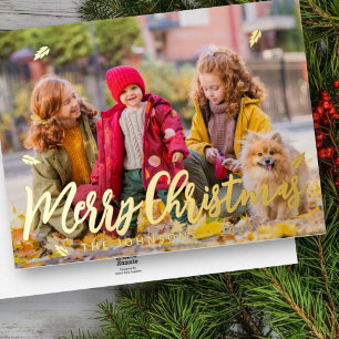 Modern Simple Playful Greetings Leaf Family Photo Folien Feiertagskarte